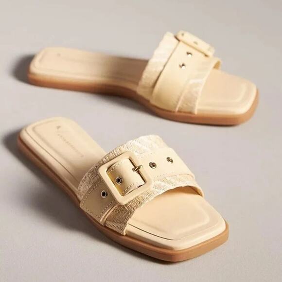 By Anthropologie Buckle Slide Sandals Size 41 US 10.5 - 11 Color Light Sands NEW - Picture 2 of 11